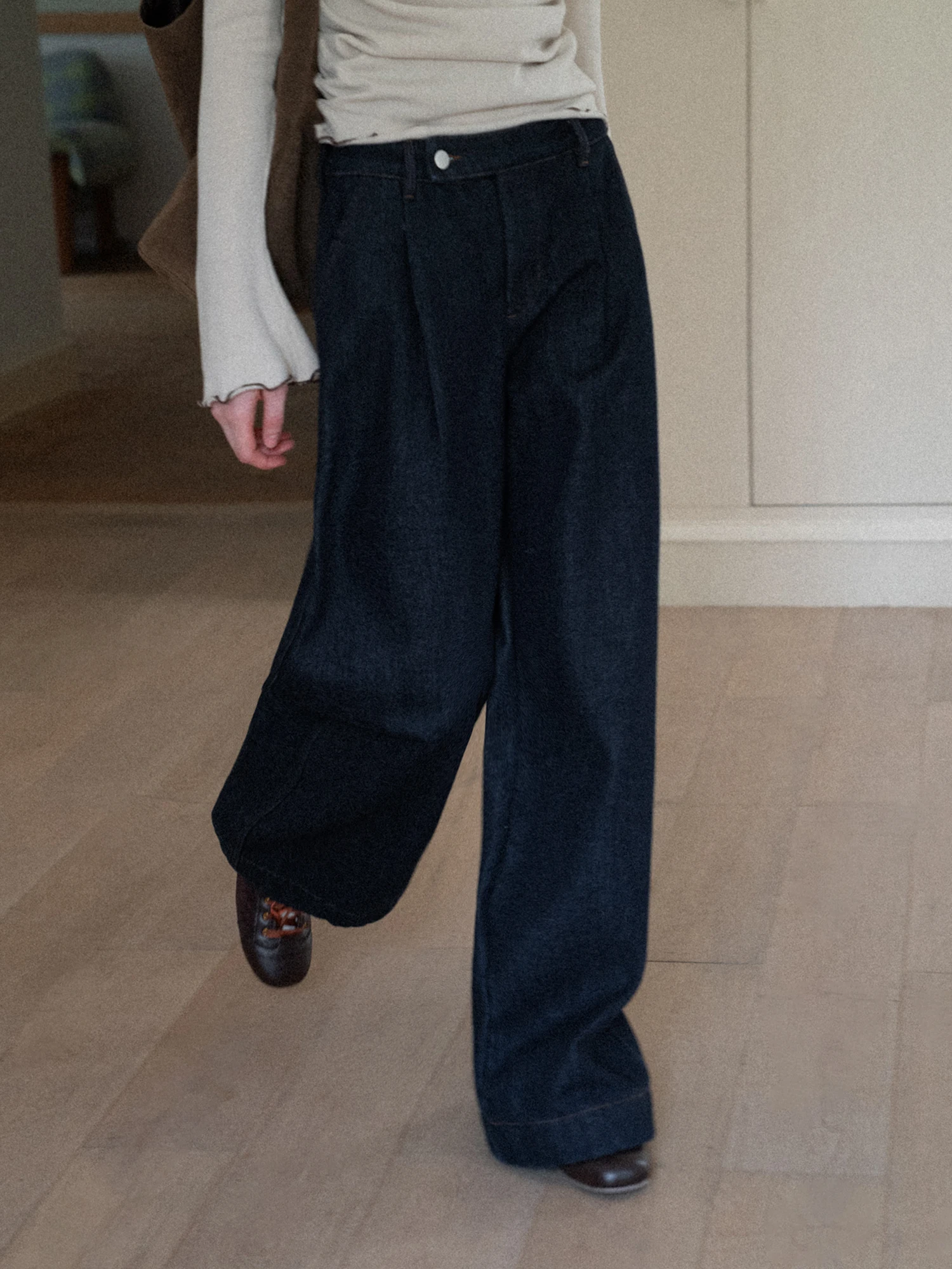 

Джинсы женские зимние с высокой талией, на подкладке, в стиле ретро, широкие, повседневные, прямые, свободные, стройнящие, для работы, простые, длинные