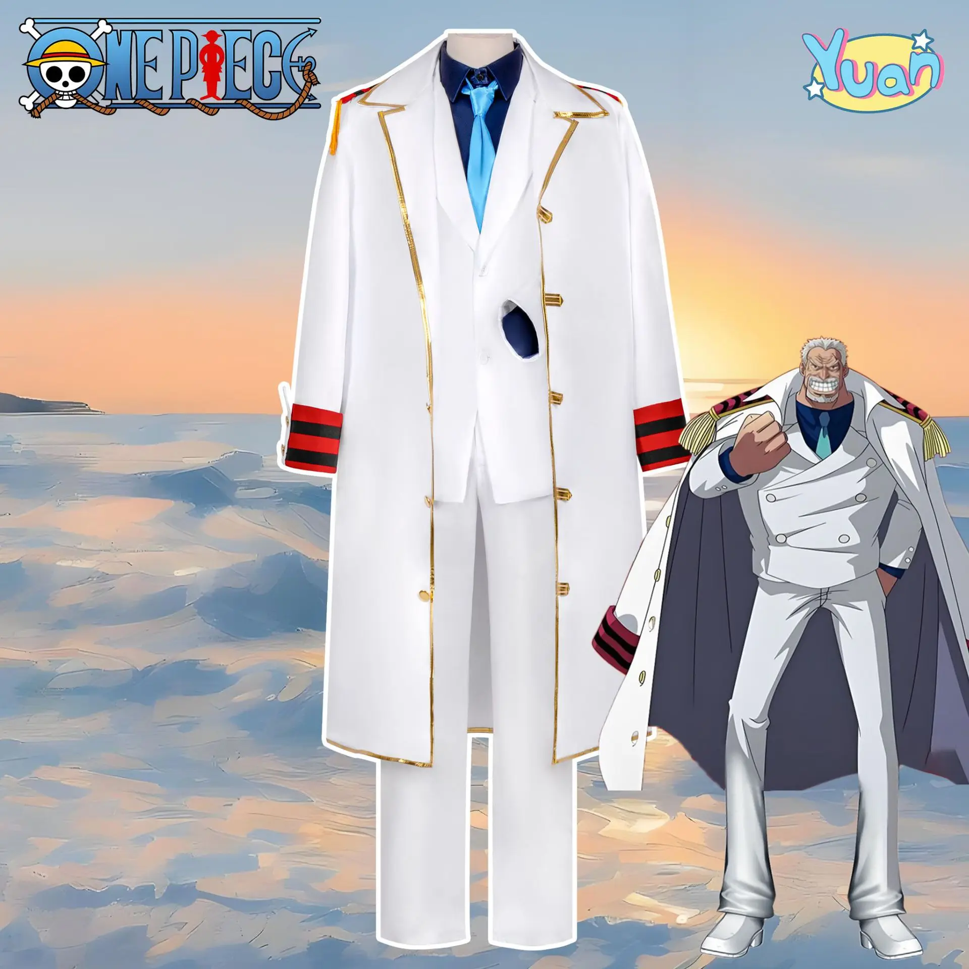 

Anime ONE Monkey D Garp Cosplay Costume PIECE Full Set Cloak Coat Pants Adult Halloween Party Costume Performance Uniform