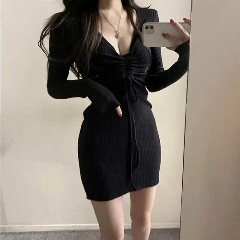 Cotton Female Knit Dress Autumn and Winter Sensual Sexy Women's Crochet Dresses Clothes Elegant Chic X Trendy Beautiful On Sales