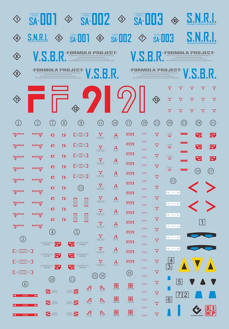 EVO E-MG201 Fluorescent Water Slide Decals MG 1/100 F-91 Mobile Suit Model DIY Building Hobby Assembly Upgrade Accessories