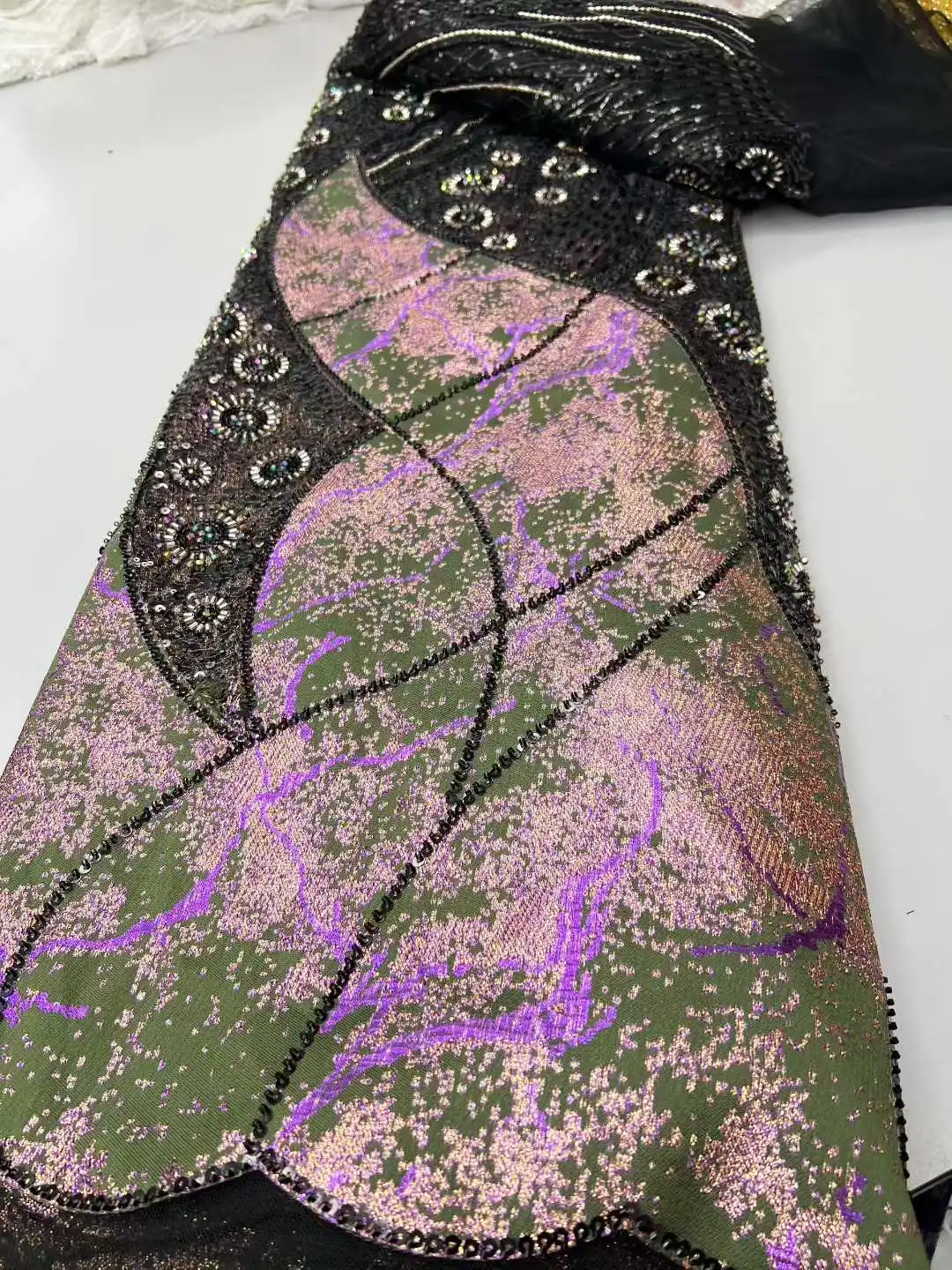 African Sequins Lace Fabric 2026 High Quality Lace French Chiffon Tulle Lace Beaded Nigerian Lace Fabric For Woman Wedding Dress