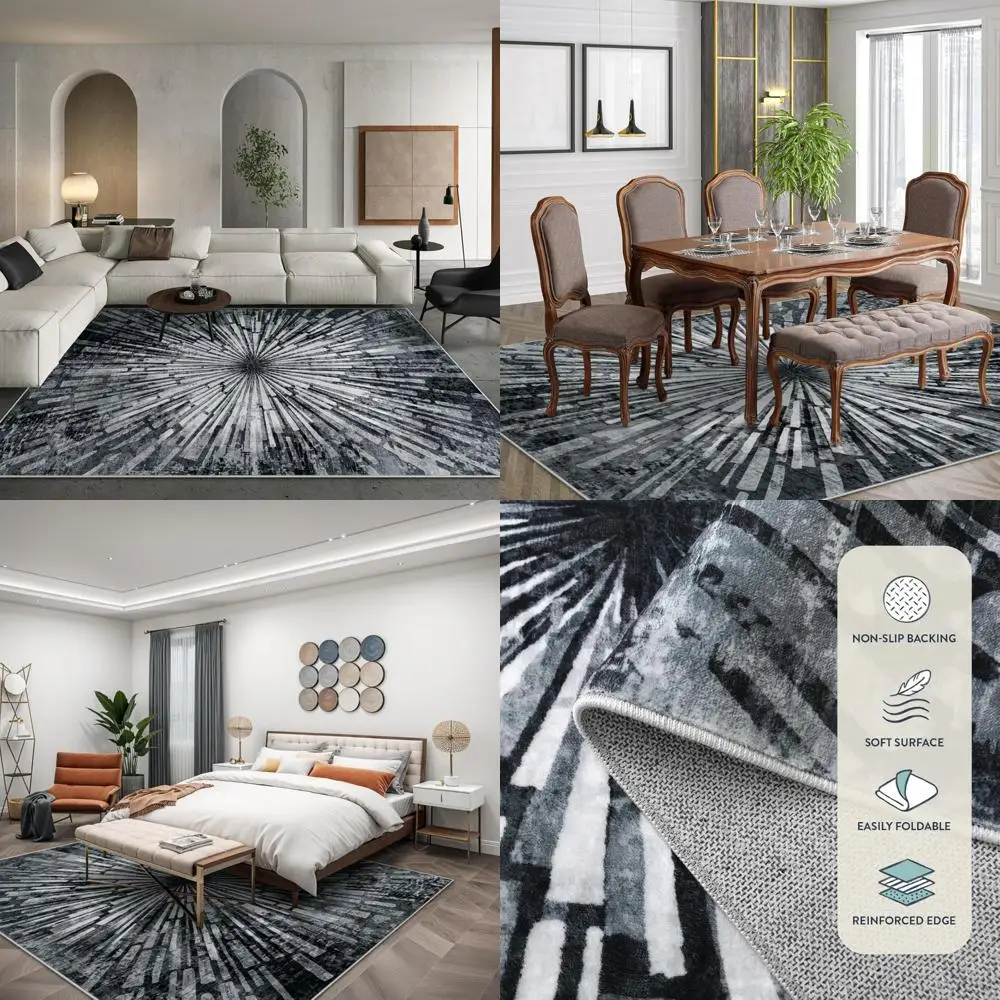 

Modern Abstract Low-Pile Rugs, 8x10 for Living Room, Soft Bedroom Carpet, Washable Splash Design