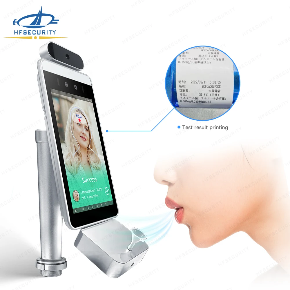 HFSecurity RA08T-A Face Recognition Fingerprint Alcohol Breath Tester Android Biometric Access Control Products Alcohol Tester