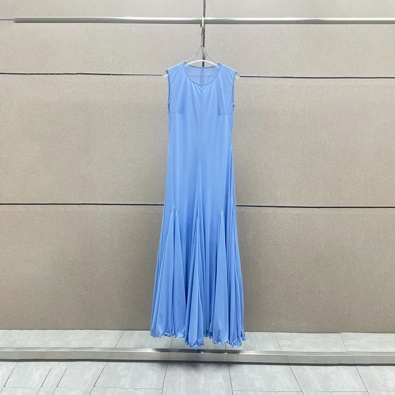 y2k spring and summer simple see-through long fishtail dress sleeveless round neck Womens dresses2024temperament  Party dresses