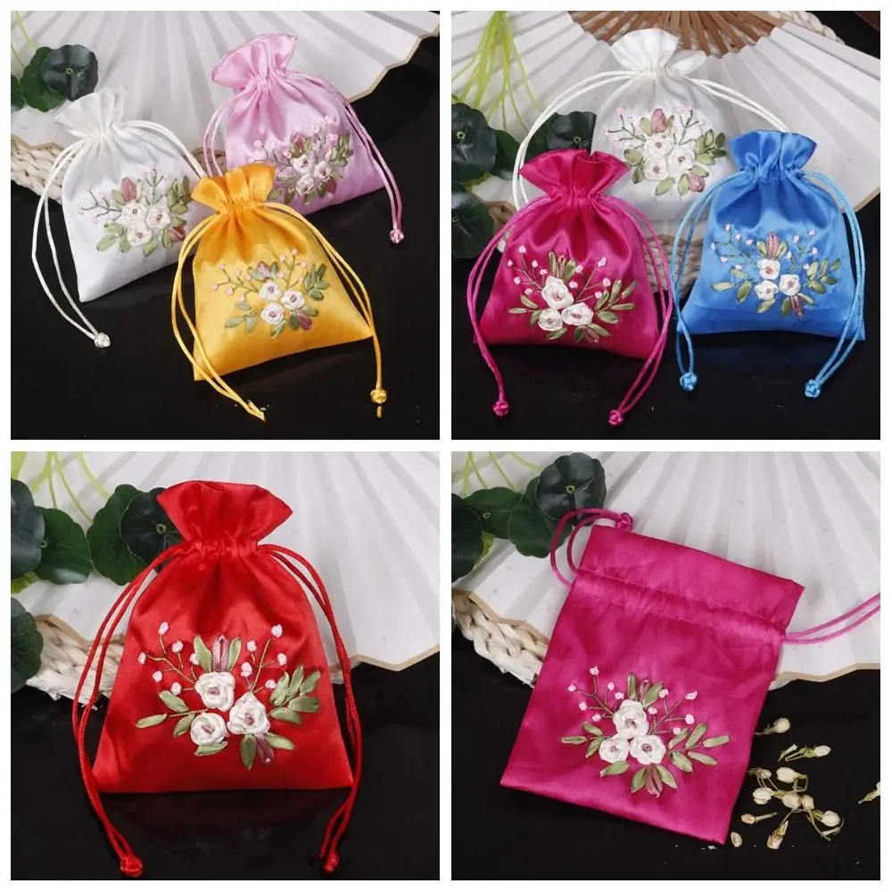 Candy Bag Embroidery Flower Drawstring Bag Spice Bag for Filled Fragrant Herbs Cloth Storage Bag Small Pouch Gift Bag