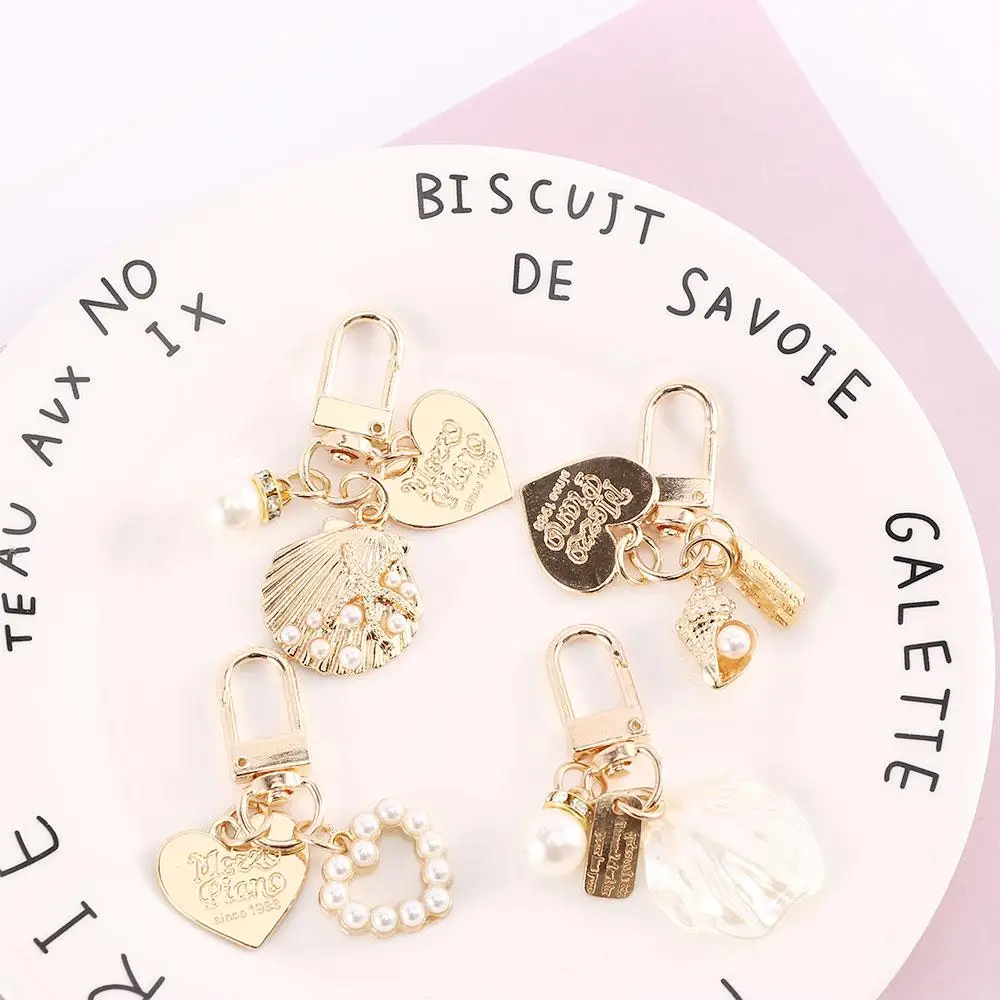 Korean Love Letter Fashion Keychain Pearl Gold Color Heart Key Ring Key Accessories Bag Charms Key Chain