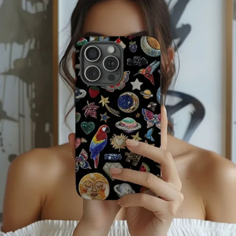 Personality Black Collage Phone Case For IPHONE 16ProMax 15 14 13 12 11 PRO Plus Acrylic TPU Two in one Mobile Phone Cases