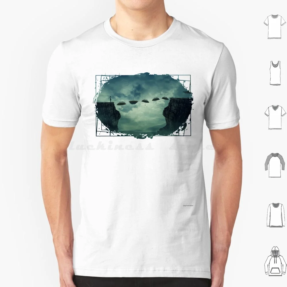 Surréaliste parapluie voie t-shirt 6xl coton Cool t-shirt au-dessus d'aventure Ambition oiseaux affaires Chance falaise escalade nuages