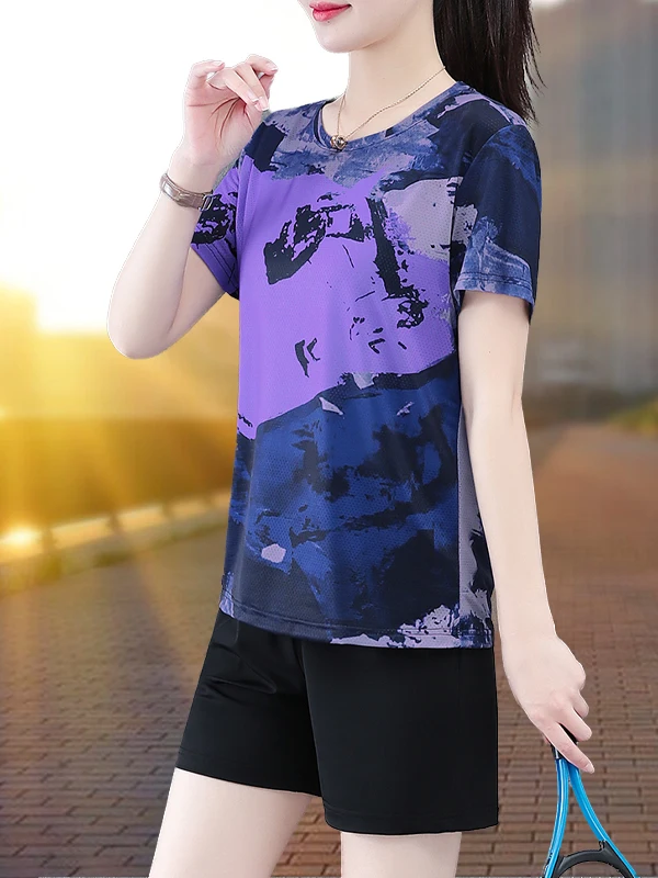 

Ice Silk Qui Dry Sports Set Women's 2026 New Summer Badminton orm ort Sve orts Running Two Piece Set Ladies Casu...