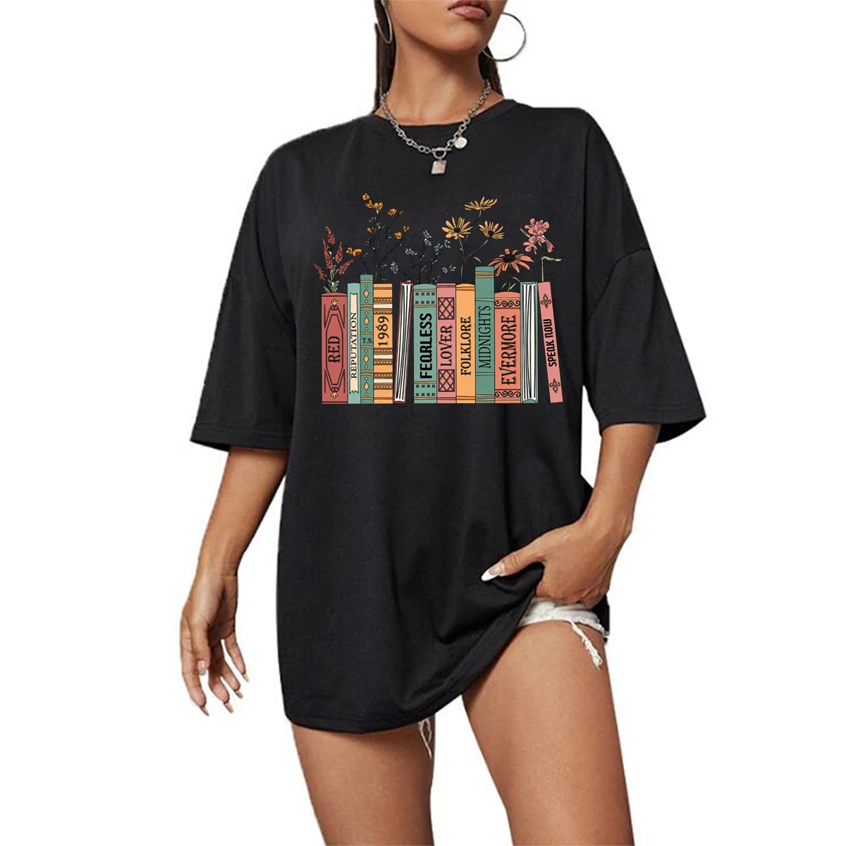 2024 Hot T-Shirt Taylor Albums Book Flowers Country Music Lover Swift Shirt Gift Shirt Summer Oversized (Us Size)