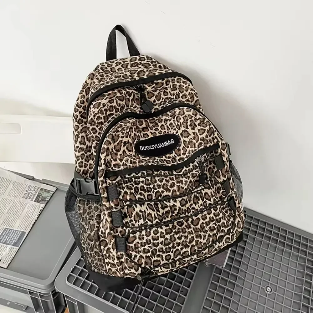 Korean Version Ulzzang Versatile Large Capacity Backpack for Women European and American Retro Leopard Print Student Schoolbag