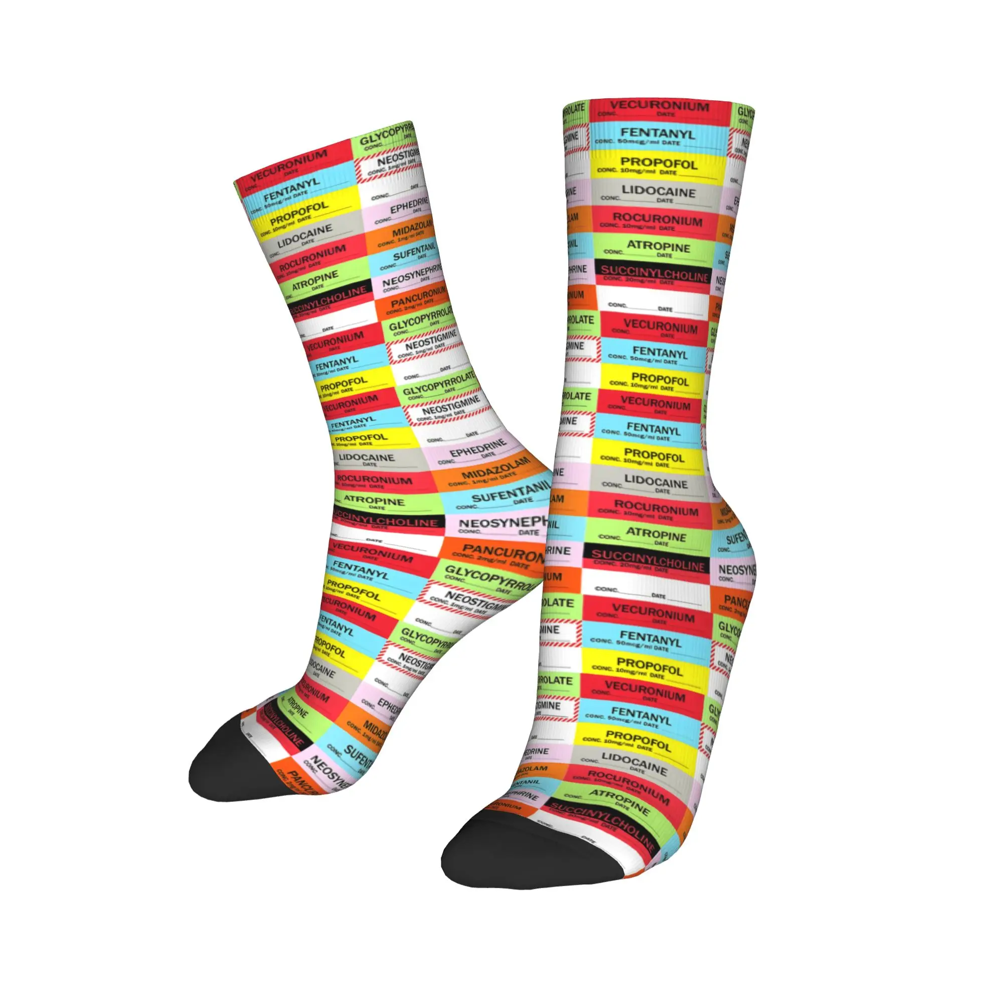 Custom Medical Nurse Men's Crew Socks Unisex Cool Anesthesia Medication Labels Spring Summer Autumn Winter Dress Socks