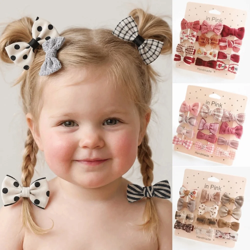

12pcs Cute Bows Children Hair Clip Set Fabric Floral Bows Hair Clips Hair Accessories Printed Barrette Hairpins Kids Headwear