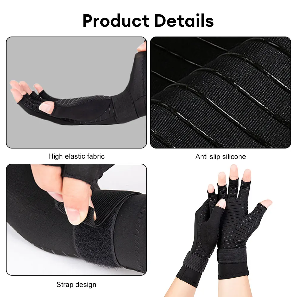 Compression Arthritis Gloves with Strap Non-Slip Breathable Cycling Gloves Outdoor Health-care Copper Fiber Pressure Gloves