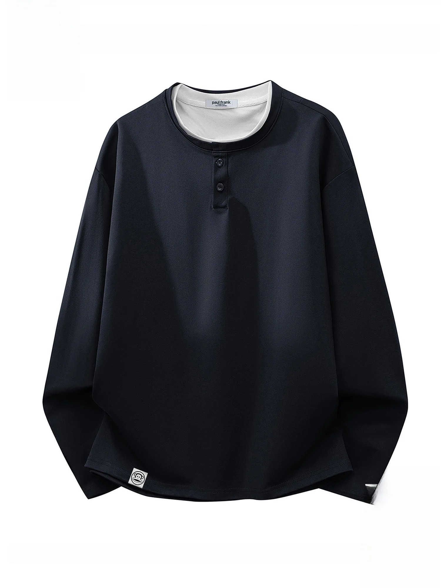 

Футболка Paul Frank с длинным рукавом и воротником хенли, мужская повседневная свободная базовая футболка, весенняя модная дышащая футболка из полиэфирного волокна для молодежи