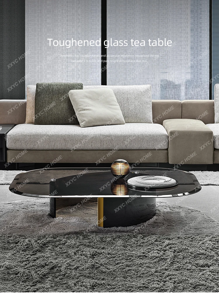 

HMJ coffee table stainless steel modern creative minimalist round square glass high-end sofa coffee table