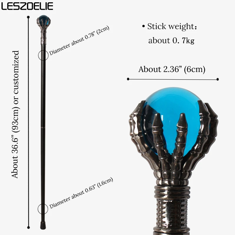 Bastão de caminhada com garra de dragão, 93cm, lago, bola de cristal azul, bastões da moda, homens e mulheres, bastão de prata, festa, bastão decorativo