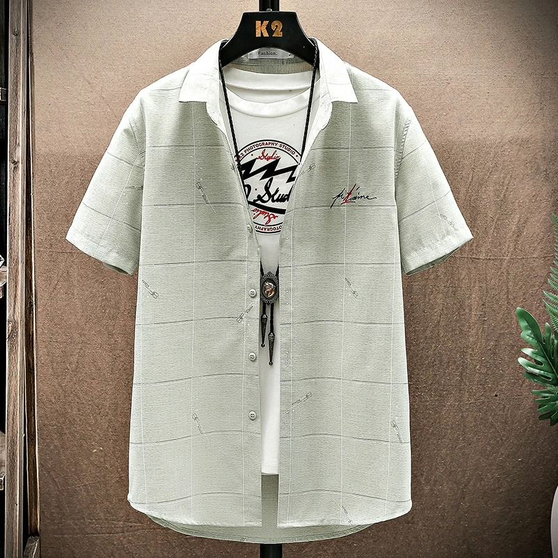 Summer Men Shirt Casual Business Embroidery Male Short Sleeve Cotton Lapel Buttoned Tops Cotton Shirt Dropship Male Brand Top