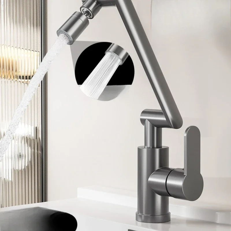 

Refined copper washbasin faucet hot and cold robotic arm washbasin toilet bathroom cabinet