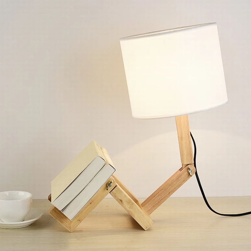 

Robot Shape Wooden Table Lamps AC110-240V E14 LED bulb White Cloth Study Reading desk lamp Parlor Bedroom Night Light