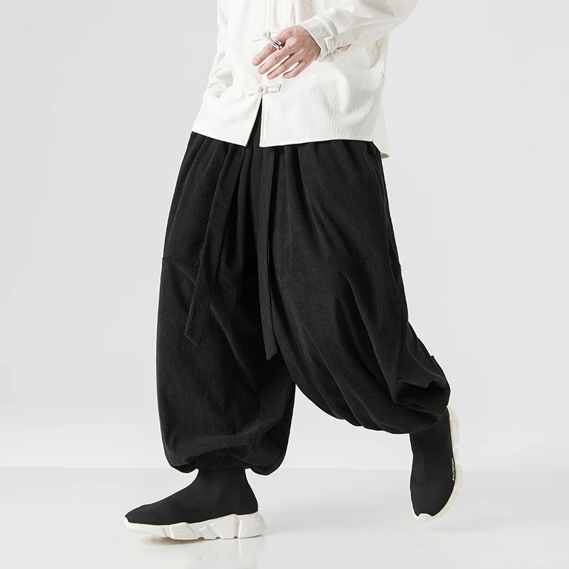 2023 Men Oversized Pants Casual Autumn Wide Leg Trousers Harajuku Corduroy Streetwear Harem Pants Male Elastic Waist Loose Pants