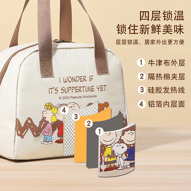 Snoopy Heatable borsa termica portatile a temperatura costante Lunch Box Office Worker borsa per il pranzo all\'aperto per studenti di grande capacità