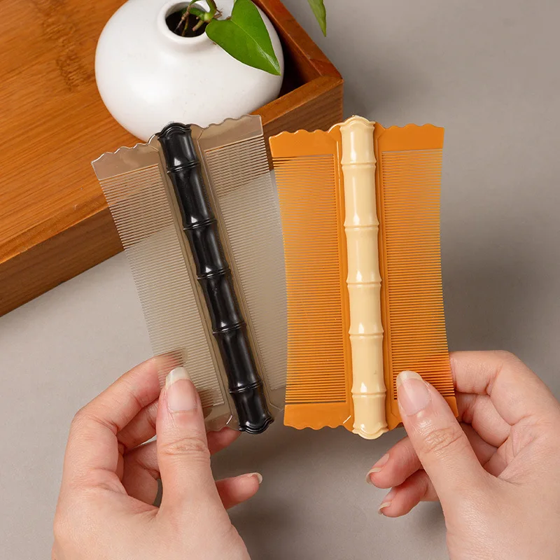 Pettine in plastica con manico in bambù da 3 pezzi con denti ultra denso per rimuovere la forfora, i pidocchi e adatto per animali domestici e bambini