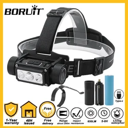 BORUiT 6000LM High Powerful LED Headlamp 21700 Type-C Rechargeable Headlight Fishing Head Flashlight Work Torch Camping Lantern