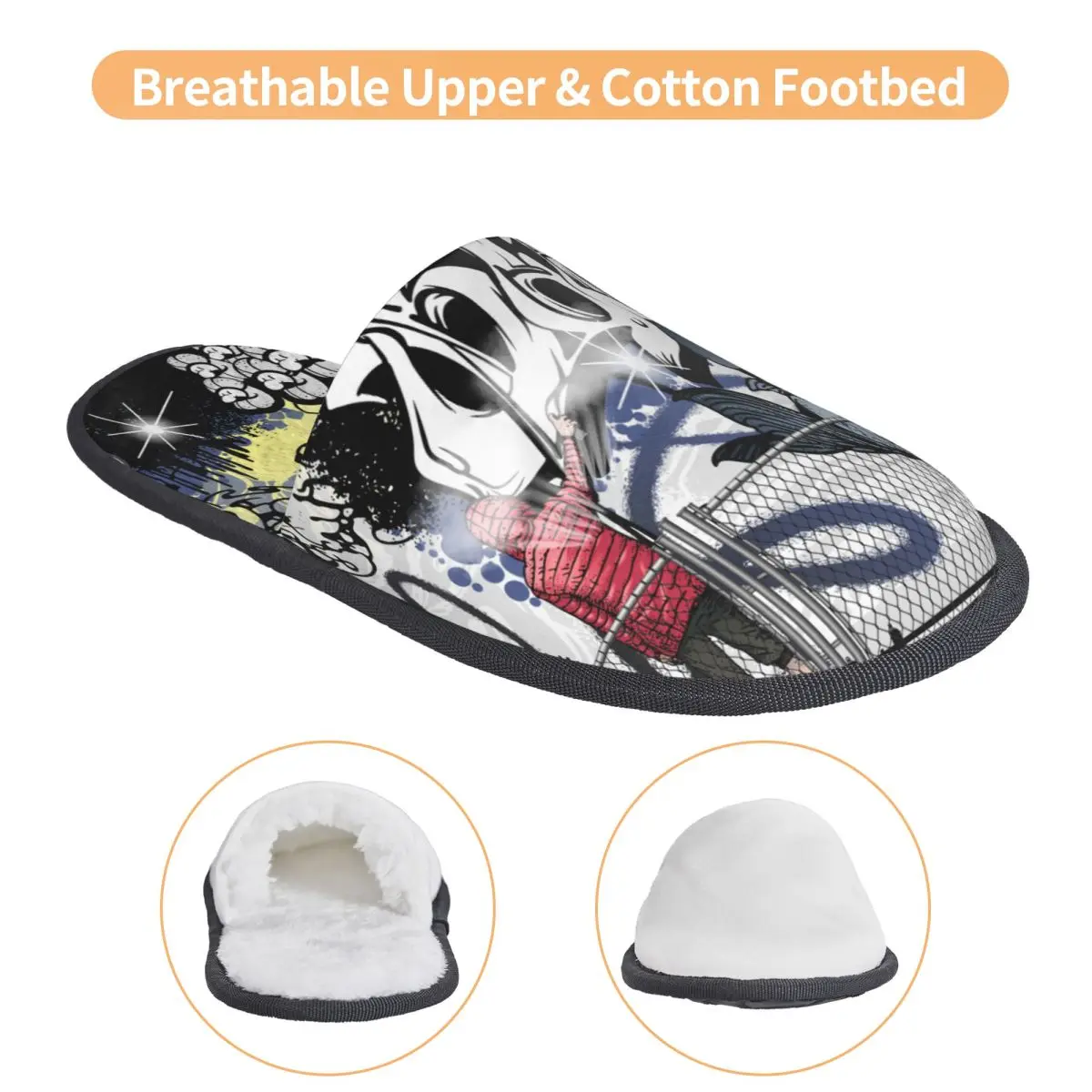 Sandal Rumah Seni Graffiti Street Art Wanita, Sandal Spa Lembut dengan Busa Memori