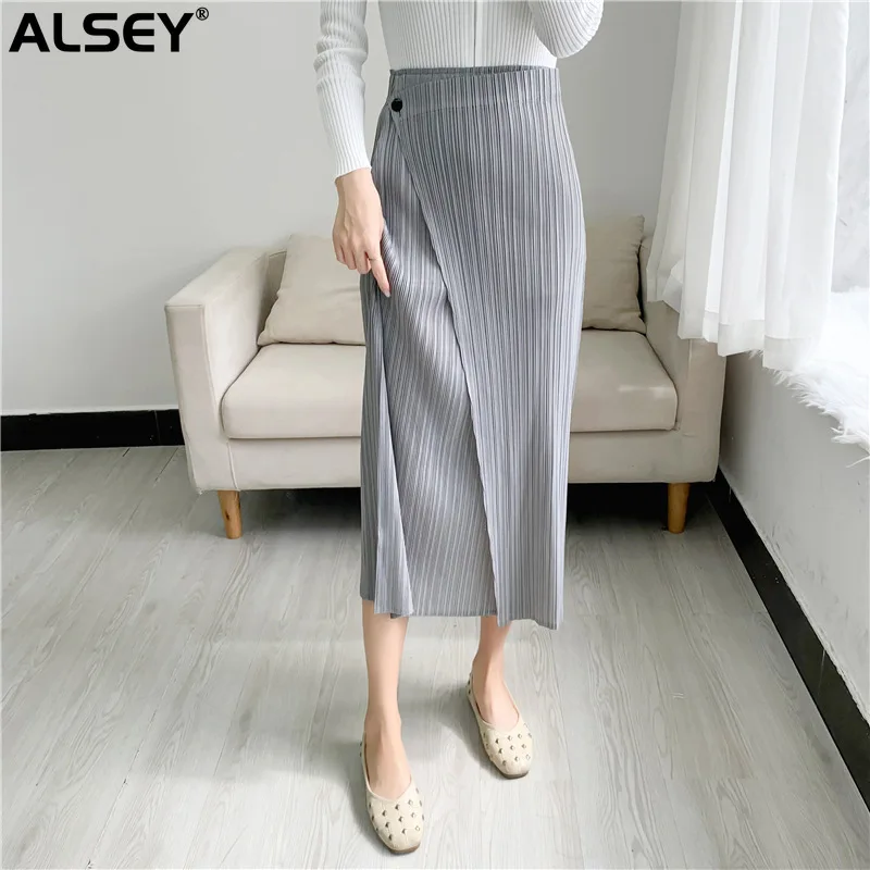 ALSEY Miyake Pleated Slimming Skirt for Women Spring Summer New Fashion Casual Slim Fit All-Matching Korean Style Skirt