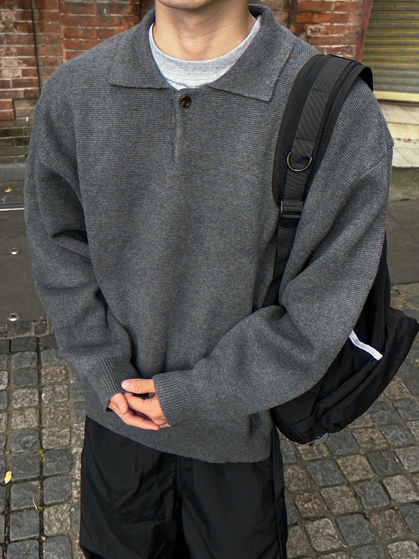 

Мужской свитер в американском ретро-стиле с отложным воротником, осенне-зимний, повседневный, простой, свободного кроя, универсальный