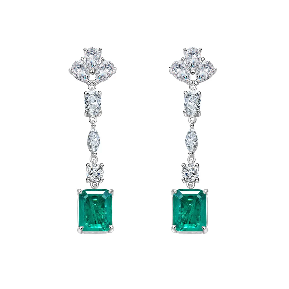 

2023 New 8 * 10mm Simulated Emerald Earrings, Pure Silver Earrings, European and American Elegant Silver Jewelry