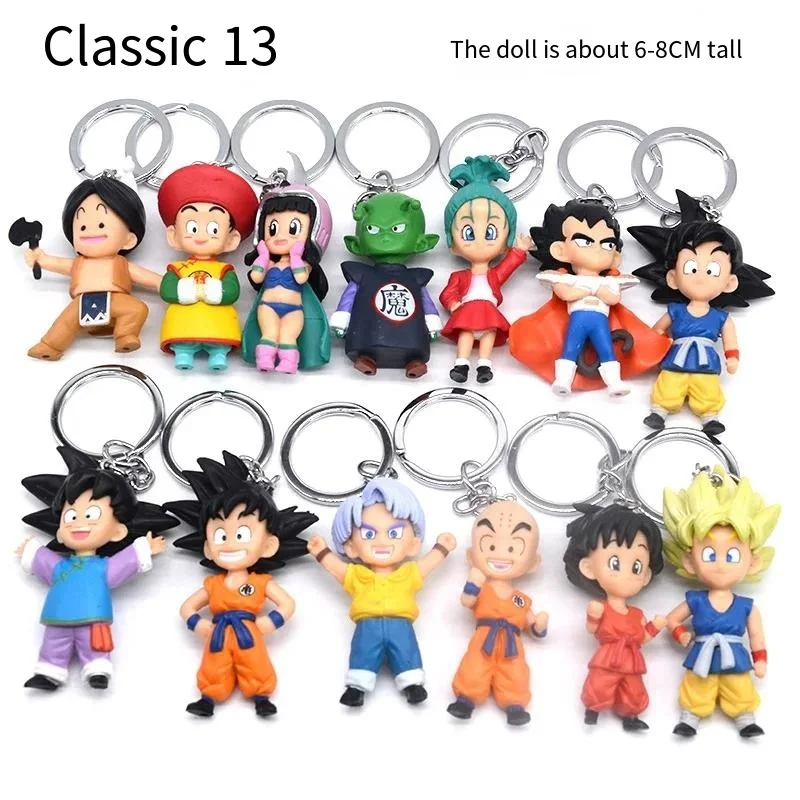 13Pcs/Set Dragon Ball Keychains Super Saiyan Son Goku Vegeta krillin ChiChi Q Version Cartoon Model PVC Figurine Toys Pendant