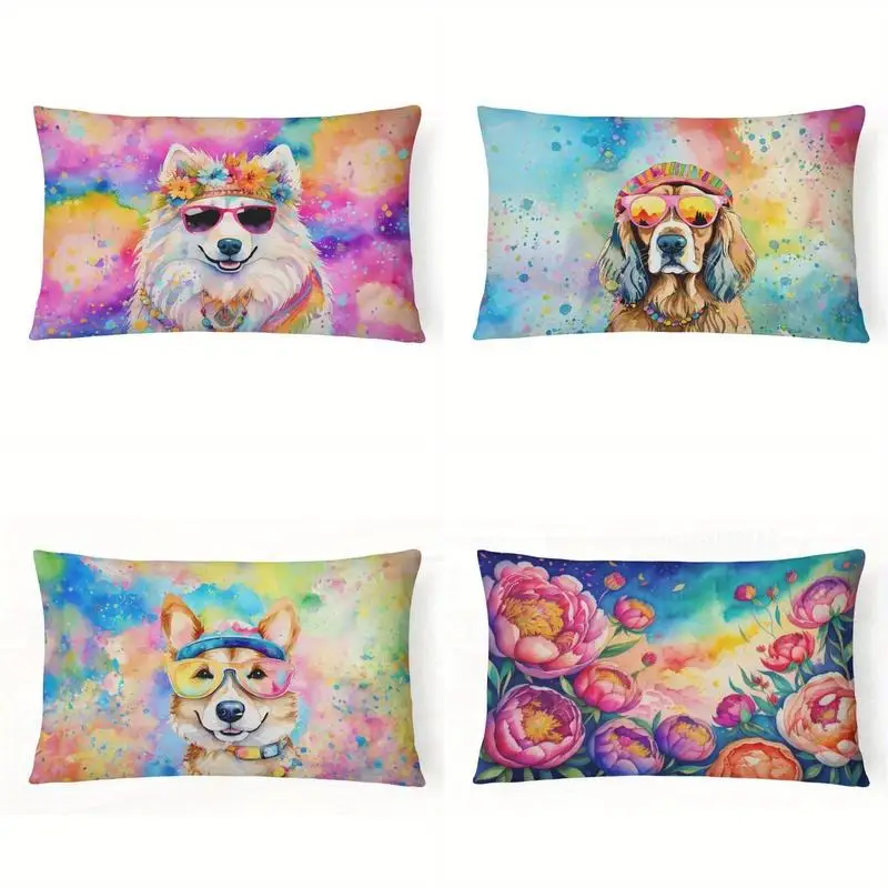 Groovy Hippie Samoyed Pillow Cover Suitable For Sofa Bedroom Car Pillow Cover Cushion Rectangular Back Cushion