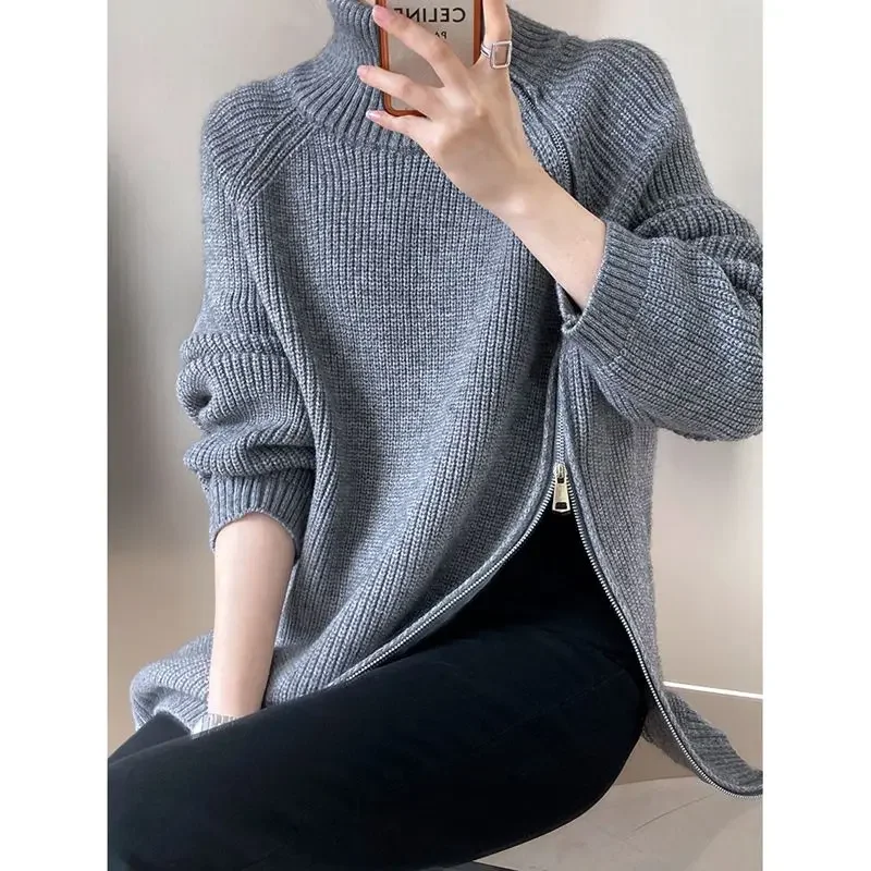 

Sweaters Jumpers Pullovers Woman Turtleneck Angora Jerseys Lightweight Ribbed Mountain Snow Resort Winter Cold Weather Ins Top