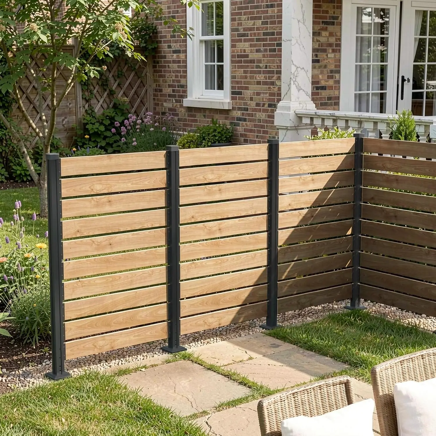60''H x 78''W Outdoor No Dig Cedar Wood Fence Privacy Screen, Customized