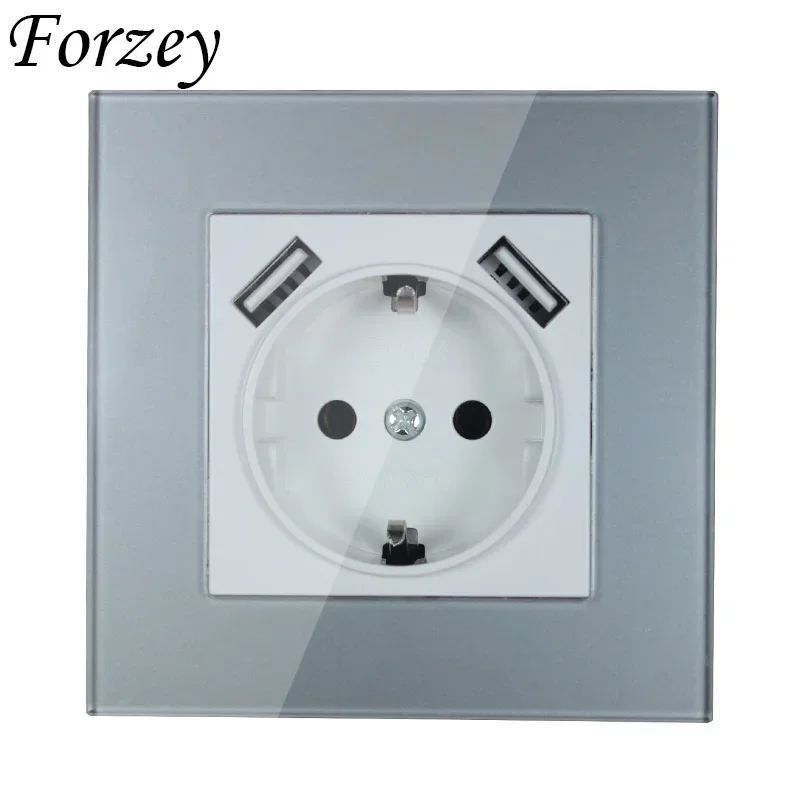 New Style USB Wall Socket Double USB Port 5V 2A Silver Color Acrylic Patch Frame High Quality  FD-02-6