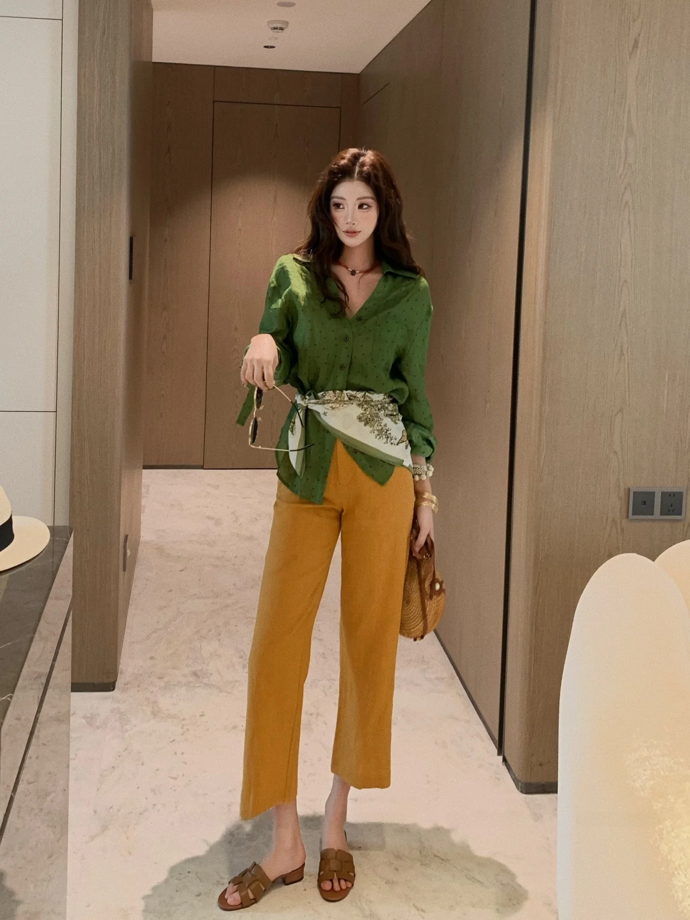 

Новые женские брюки Dadada с высокой талией и прямыми штанинами, повседневные, из хлопка и льна, цвета закатного оранжевого, простой стиль, удобная посадка