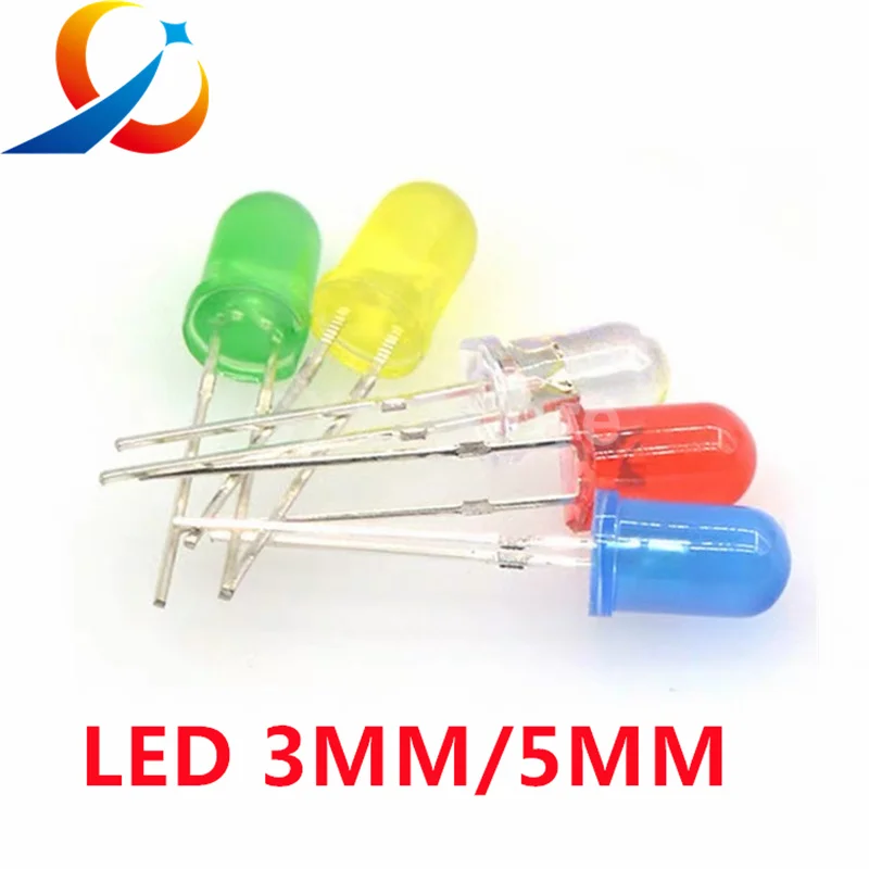 Ampoule LED 3mm/5mm, 100 pièces, F3 F5, rouge, vert, jaune, bleu, blanc, prise directe, pack complet, indicateur de perle de lampe, nouveau