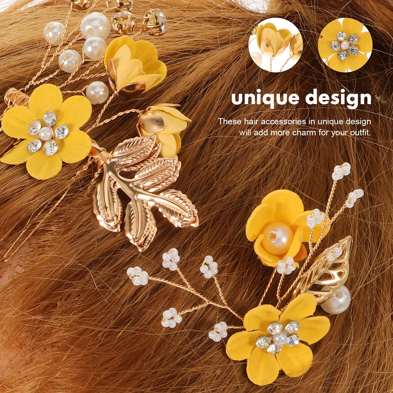 

Bridal Hair Accessories Flower Hairpin Wedding Accessory Comb Rhinestones Hairpins Yellow Combs Women Headpiece Women's