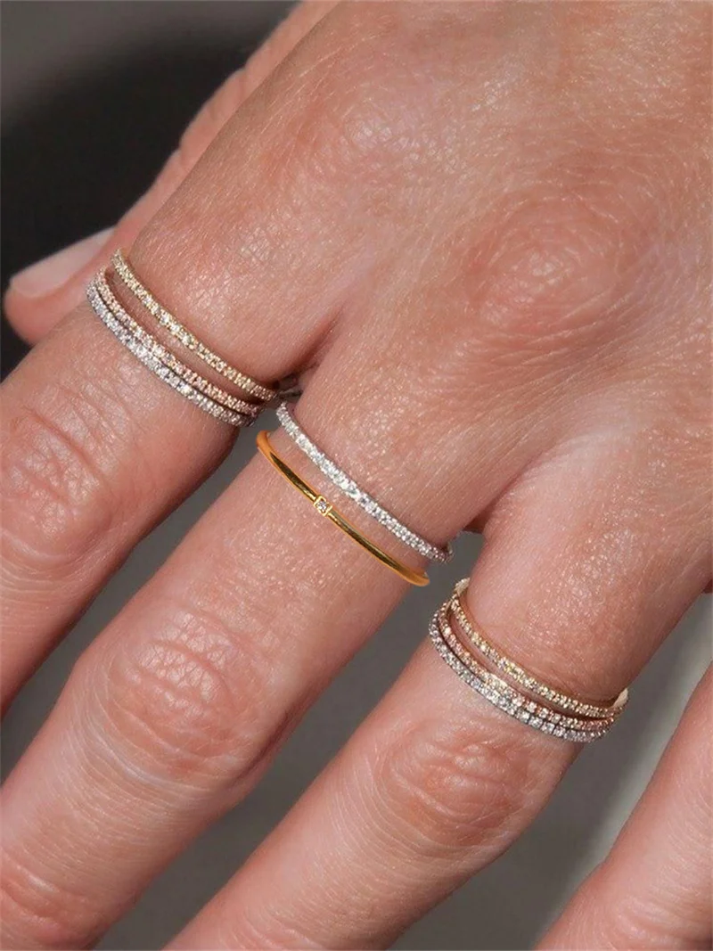 2022 Minimalist Personality 18K Gold Plated Very Finely Set With 40 Crystal Rings Female Exquisite Titanium Steel Bridal Ring