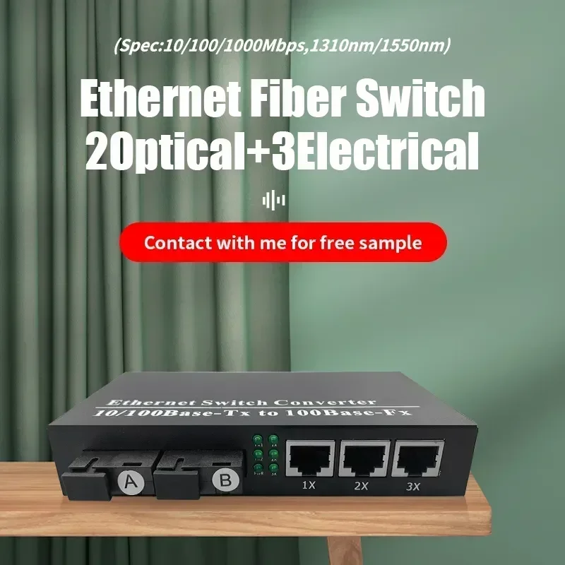 Fiber Optical Media Converter 2Fiber 3rj45 100Base Media Converter 10/100M 1fo 3rj45 Media Converters Optical Fiber