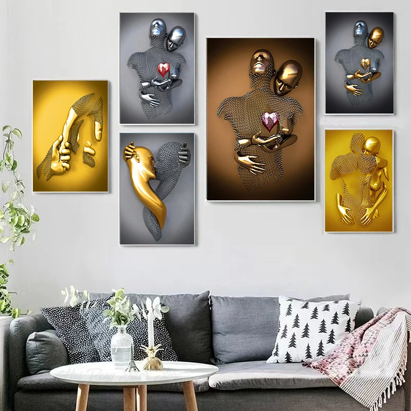 

Metal Character Poster Lovers Heart Wall Art Canvas Painting Romantic Art Abstract Posters and Prints for Home Room Decor Gift