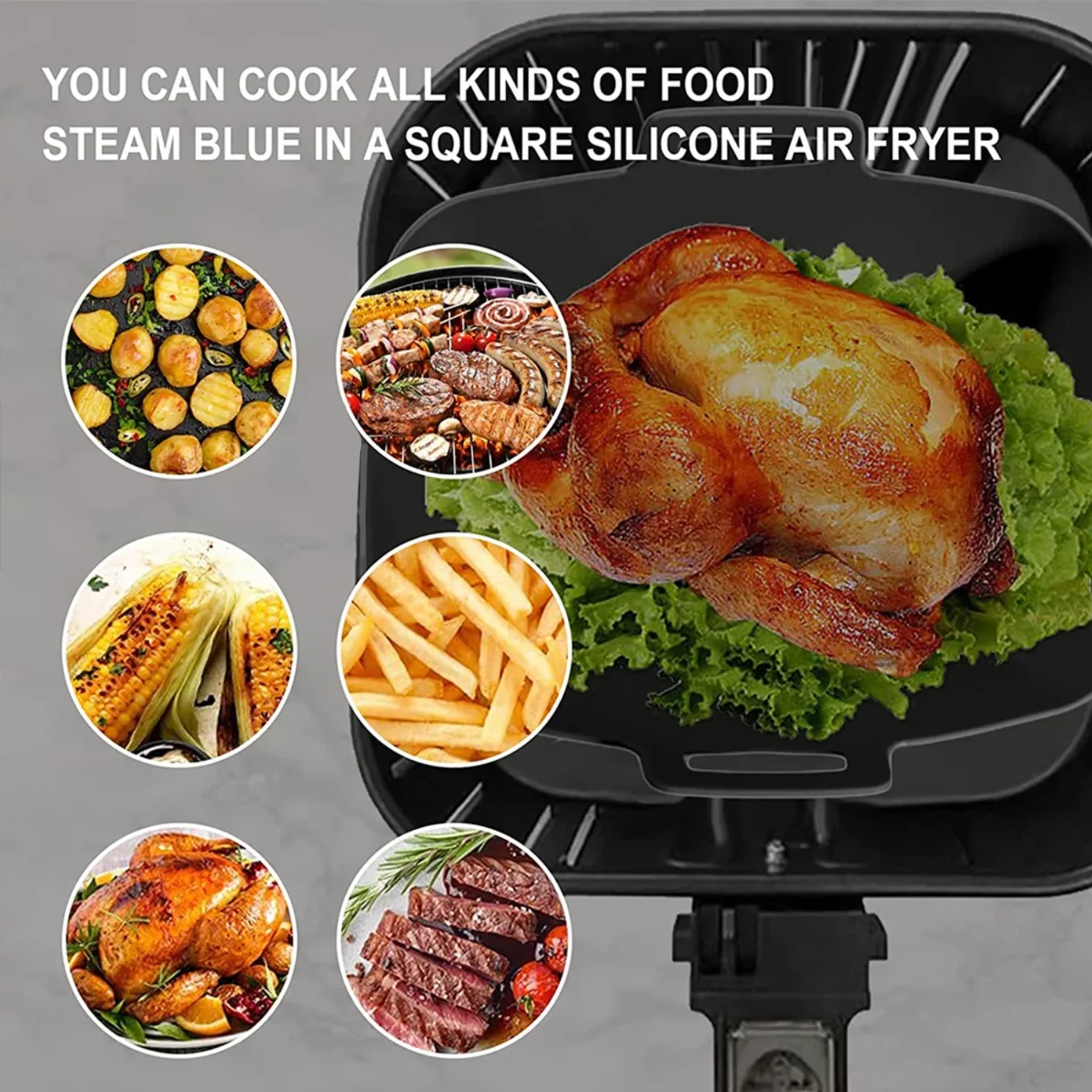 Air Fryer Silicone Pot Air Fryer Liner Heat Resistant Air Fryer Silicone Basket Rectangle Baking Pan  Oven Microwave