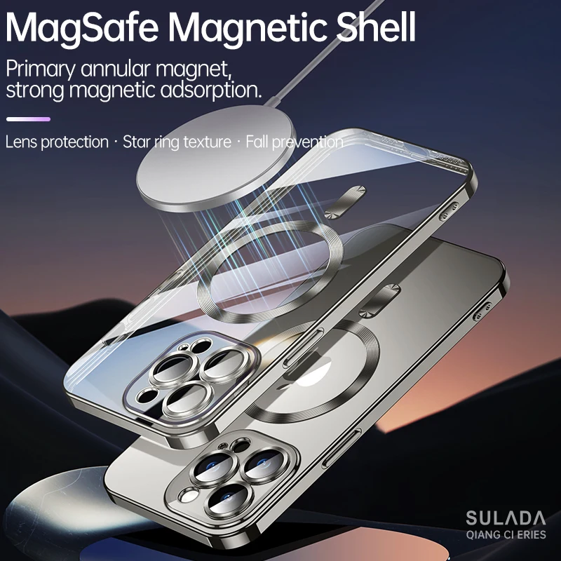 

Original Sulada Matte Magsafe Case For iPhone 15 Pro Max Plus Electroplated Glossy Transparent Magnetic Armor Shockproof Cover