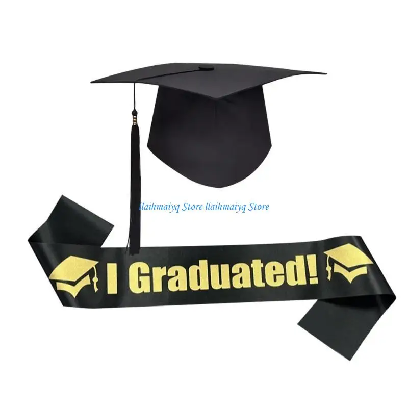 

573B 2025 Graduation Celebrations Set with Bachelor Hat Graduation Stole Sash for Graduation Ceremony College Graduates Wear