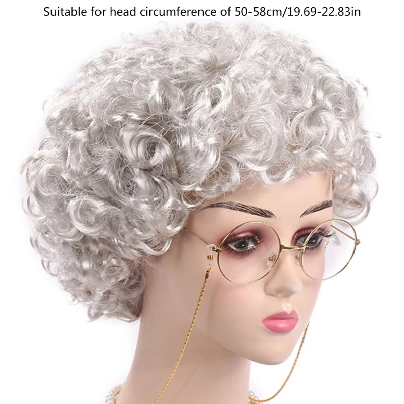 Kids Old Lady Wigs Short Gray Wigs Natural Lookings Halloween Cosplays Party Wigs Granny Costume Grandma Wigs for Girls