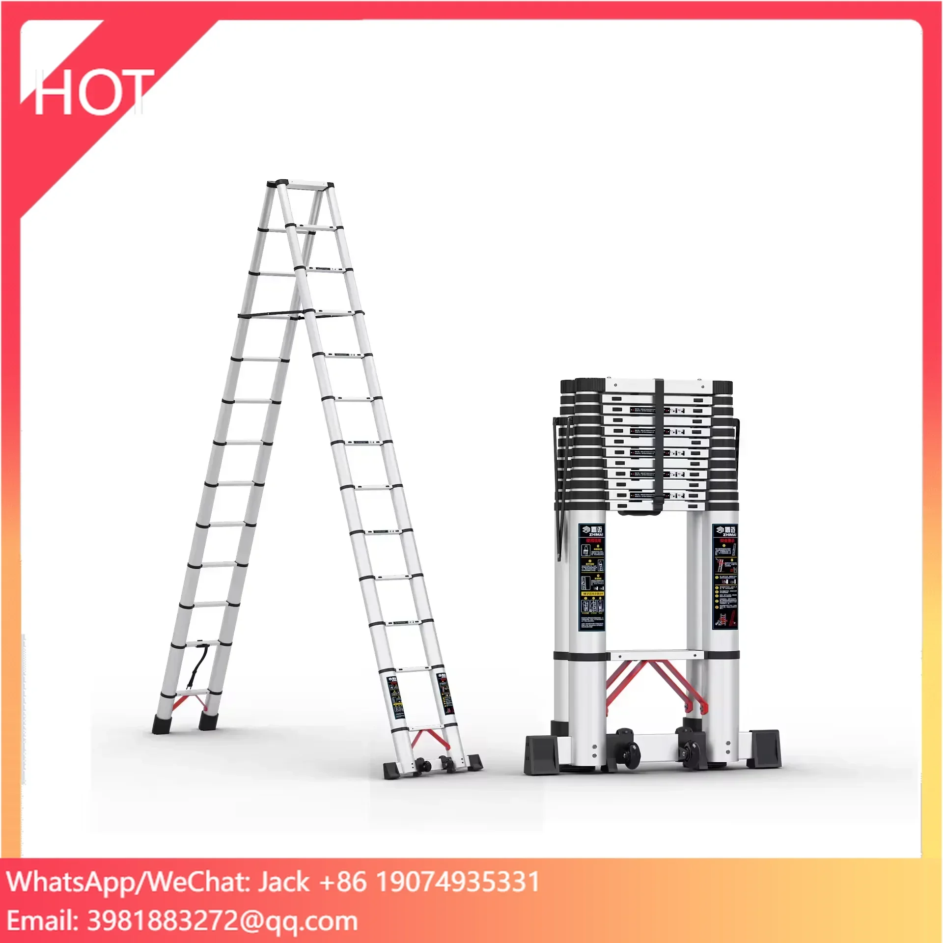 

Multi-purpose safe anti slip telescoping aluminum ladder Foldable Double side Ladder indoor outdoor use