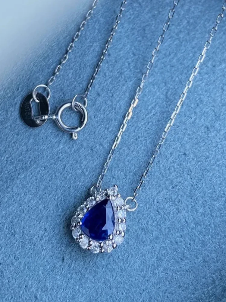 

S925 Sterling Silver Women's Necklace Blue Zirconia Water Drop Pendant French Jewellery for Women Daily Wear Holiday Party Gifts