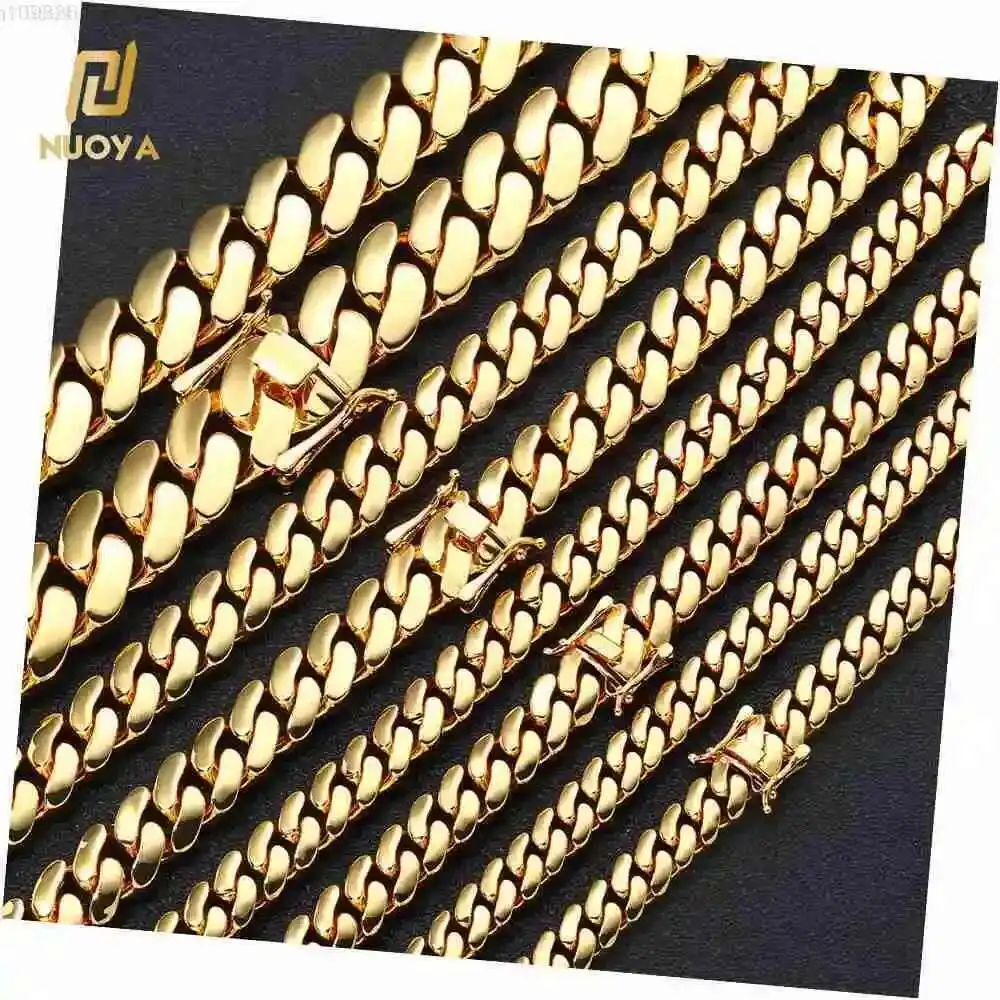 

NUOYA Wholesale 10/12/15/19/22mm 14K/18K Gold Plated Heavy Miami Cuban Link Chain Necklace for Men Hip Hop Jewelry Cuban Chains